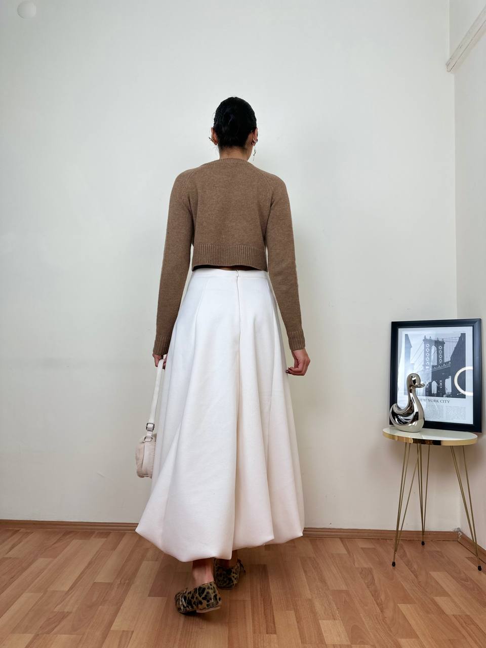 Cache Cream-Colored Lined Balloon Skirt