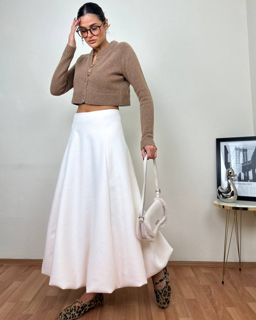 Cache Cream-Colored Lined Balloon Skirt