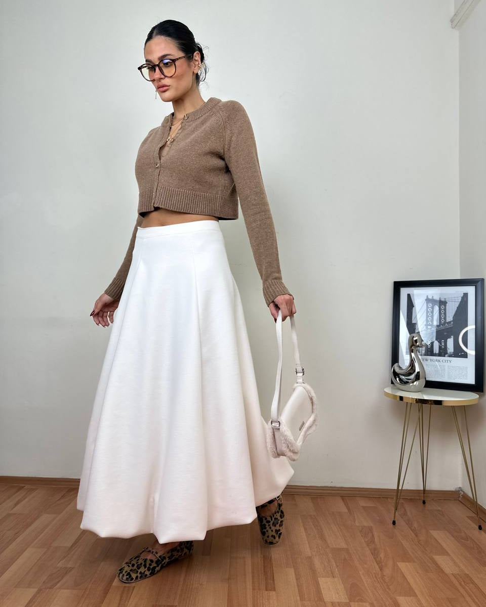 Cache Cream-Colored Lined Balloon Skirt