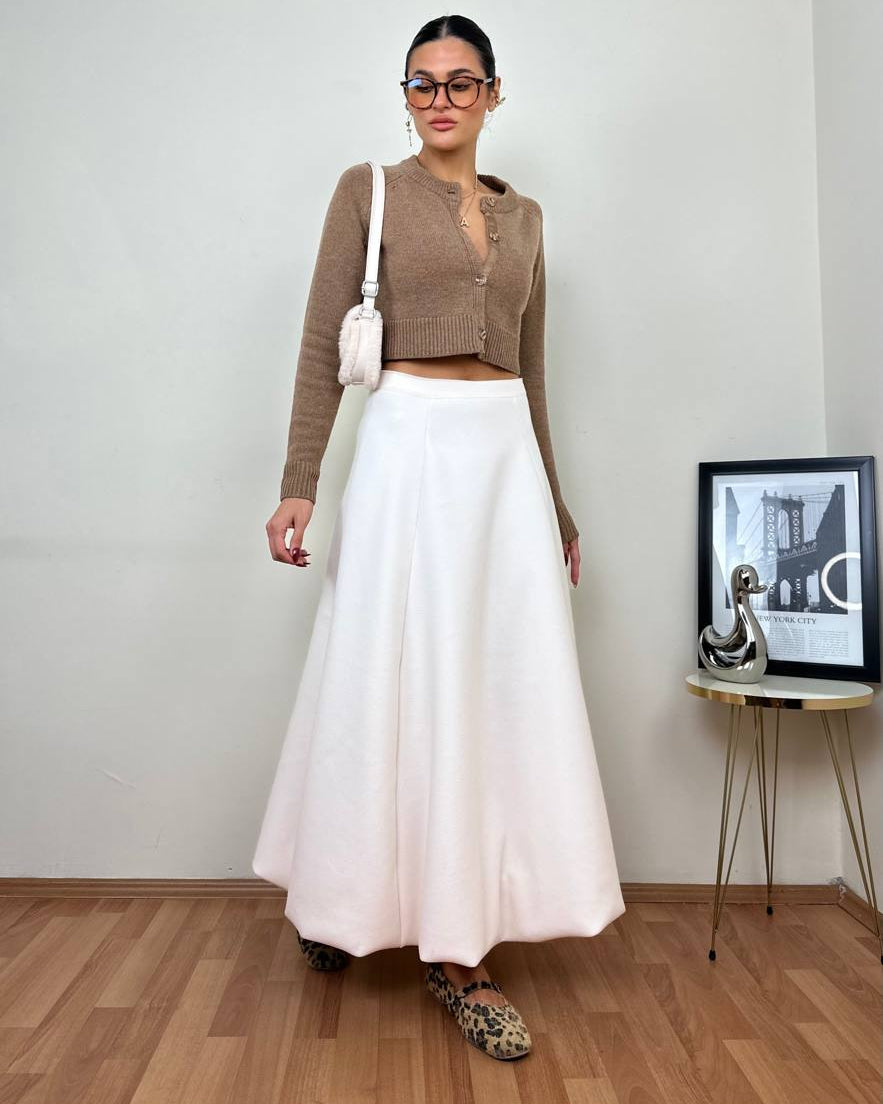 Cache Cream-Colored Lined Balloon Skirt