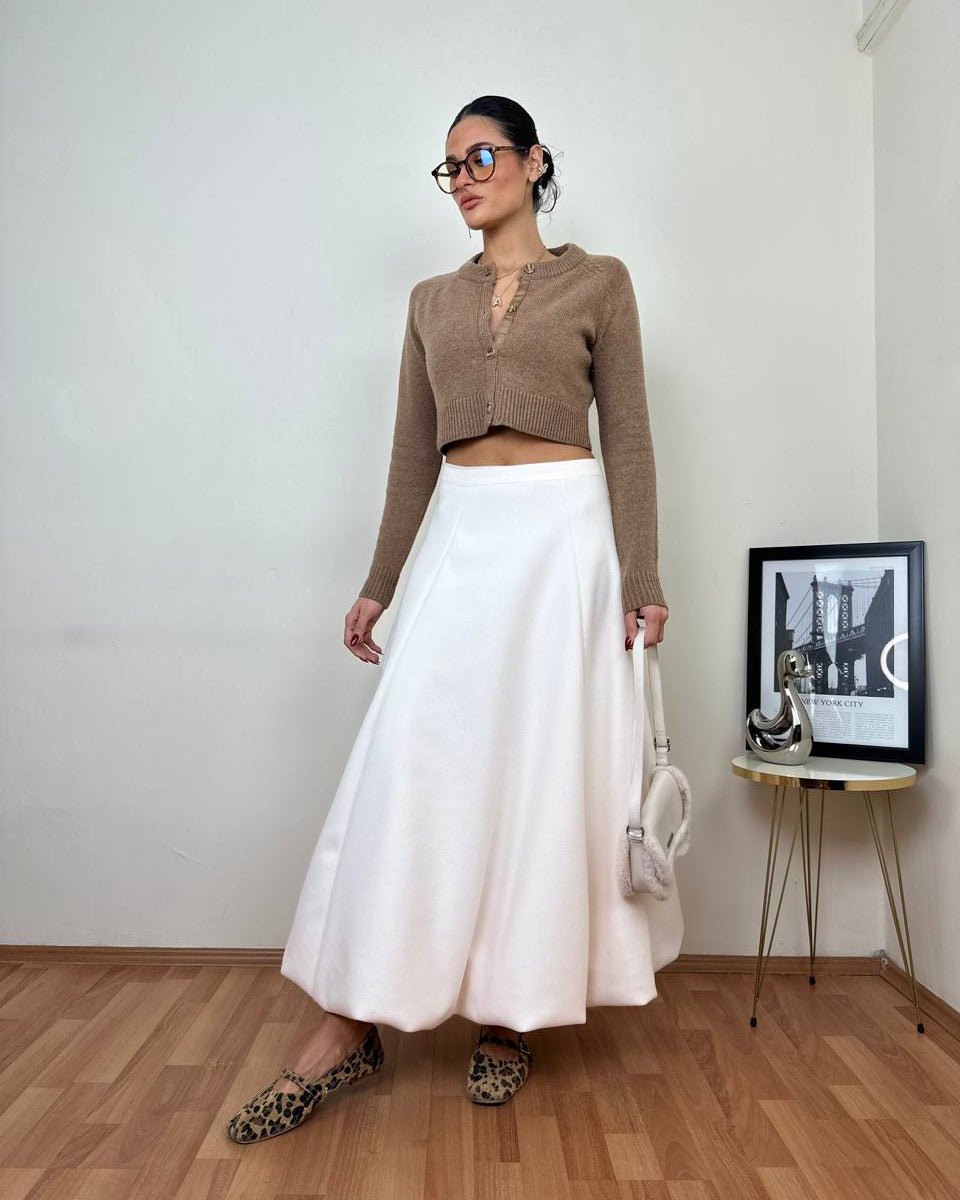 Cache Cream-Colored Lined Balloon Skirt