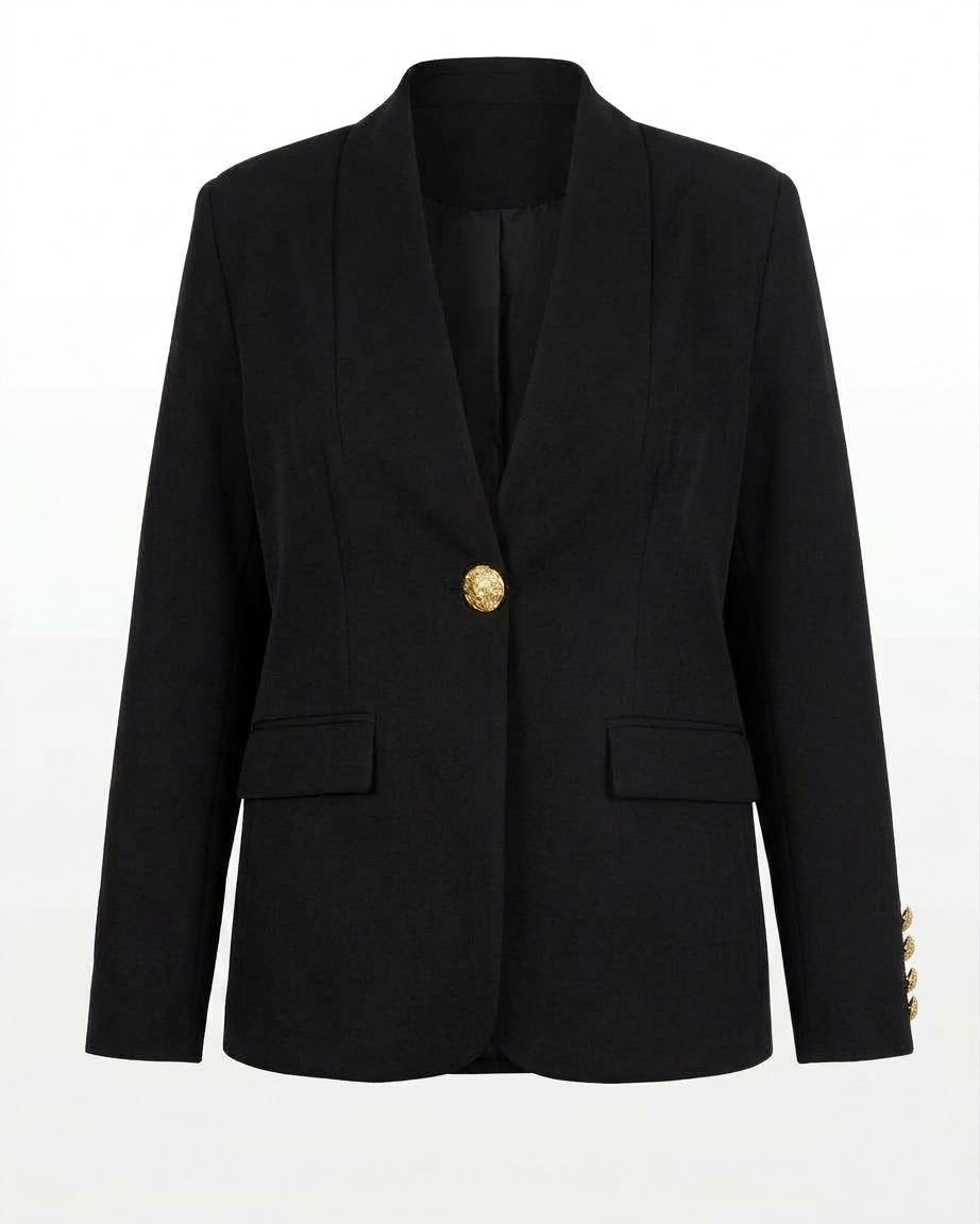 Black Blazer Jacket with Button Detail