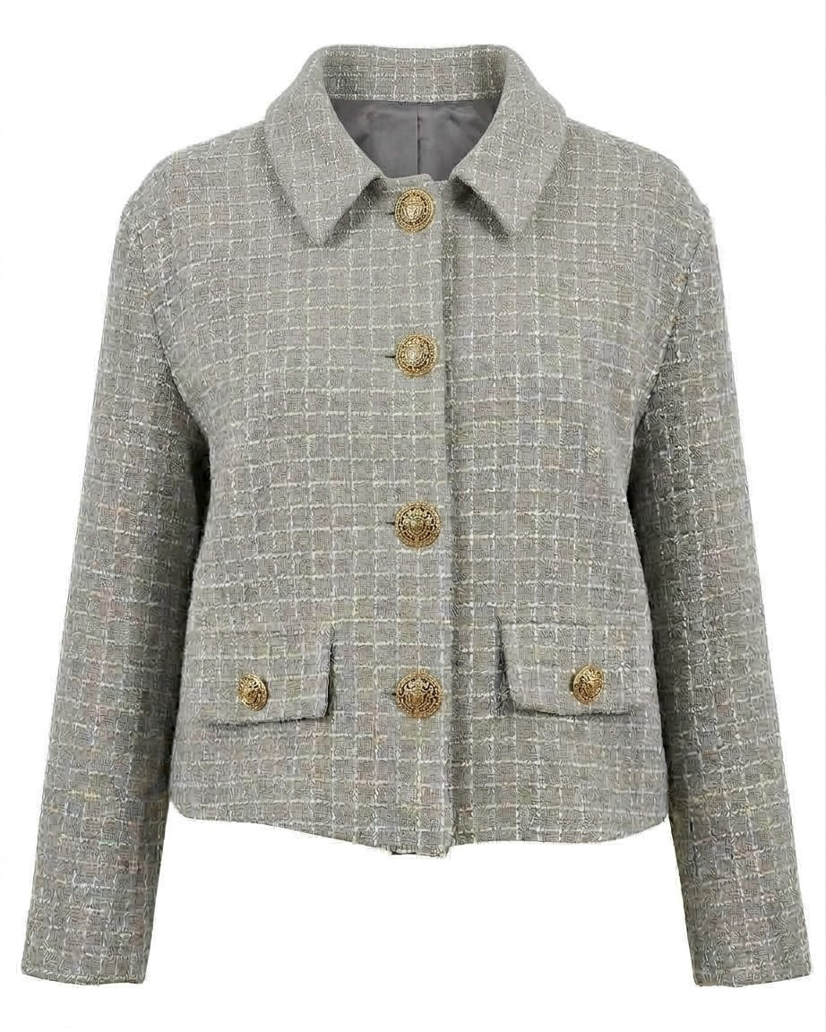 Gray Tweed Short Blazer Jacket