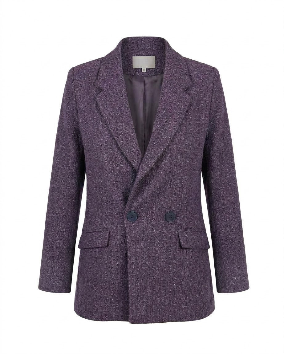 Purple Tweed Fabric Long Blazer Jacket
